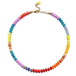 PLOVZ Beaded Necklace for Women Boho Rainbow Stone Choker Necklace Handmade Summer Jewelry for Beach