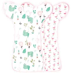 JULYFIRE 2 Pack Transition Swaddle with 2 Way Zipper, 100% Cotton Newborn Swaddle Zipper Swaddling Sack Sleeping Sack 0-3 Months, Flamingo & Bear