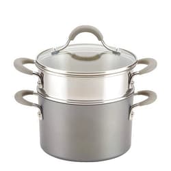 Circulon 3-Qt. Covered Stockpot Insert Hard Anodized Aluminum Steamer Set, 3 Quart, Graphite