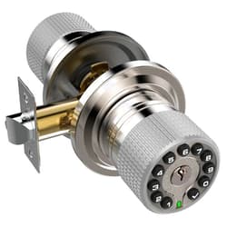 Iulock Smart Door Knob with Keypad and Key,Keyless Entry Door Lock with Rubber Grip, Auto Lock,50 User Code,Waterproof, Easy to Install and Program for Bedroom Garage Office Gate (Satin Nickel)