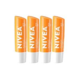NIVEA Mango Lip Care, Vegan Lip Balm Pack with Shea Butter, Nourishing Oils and Vitamin C & E, 3-in-1 Moisturize, Repair and Protect, 0.17 Oz Stick, Pack of 4