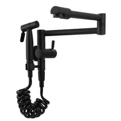 Biveah Black Pot Filler, Biveah Brass Single Handle Retractable Wall Mount Kitchen Sink Faucet with Side Sprayer, KLB002B