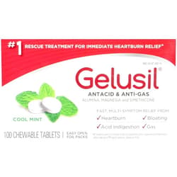 Gelusil Antacid & Anti Gas Tablets for Heartburn Relief, Acid Reflux, Bloating and Gas, Cool Mint - 100ct Blister Pack