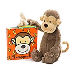 Jellycat If I were a Monkey Board Book and Bashful Monkey Stuffed Animal, Medium 12 inches