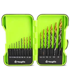 YOUGFIN 15-Piece Stepped Point Drill Bit Set, M2 High Speed Steel Metal Bits 1/16