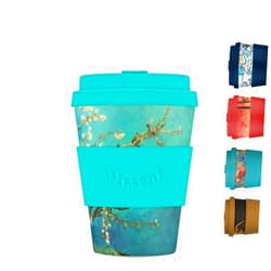 Ecoffee Cup 12oz (350ml) Van Gogh Reusable Coffee Cup – PLA Plant-Based Travel Mug with Silicone Lid, Melamine Free & Dishwasher Safe – Almond Blossom