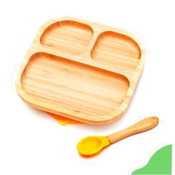Youkoo kitchen Baby Toddler Stay Put Dish, Kids Suction Plate, Bamboo Cute Tableware
