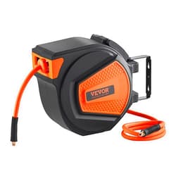 VEVOR Retractable Air Hose Reel, 3/8 IN x 50 FT Hybrid Air Hose Max 300PSI, Air Compressor Hose Reel with 5 ft Lead in, Ceiling/Wall Mount Enclosed Air Reel, 180° Swivel Mount