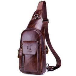 BULLCAPTAIN Mens Leather Crossbody Bag Shoulder Sling Bag Casual Daypacks Chest Bags for Travel Hiking Backpacks