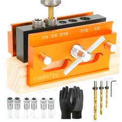 TIMBUTUS Self Centering Doweling Jig Kit - Adjustable Width Dowel Jig Kit for Straight Holes, Biscuit Joiner Set, 6 Bushings, 3 Size Drill Bits - Woodworking Precision Tool