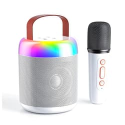 FOJELD Mini Karaoke Machine for Kids, Portable Bluetooth Speaker with Wireless Microphones, Gift for Girls Toys 4, 5, 6, 7, 8, 10, 12+ Years Old Birthday Family Home Party(Y2-White-1 Mic)