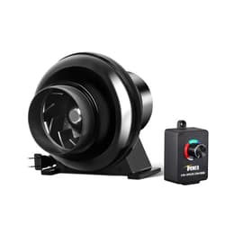iPower 4 Inch 195 CFM Exhaust Inline Duct Vent Booster Blower with Variable Indoor Grow Tent Hydroponics Ventilation, Quiet, 4'' Fan with Speed Controller New, Black