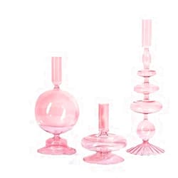 BestAlice 3 Pcs Glass Candlestick Holders Glass Taper Candle Holders Candlestick Wavy Glass Candlestick Holders Elegant Glass Candlestick Nordic Glass Vases for Home Party Decoration(Pink)