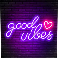 AKOLENM Good Vibes Neon Signs for Bedroom Wall Decor,Dimmable Neon Light Sign for Wedding Events, Bedroom, Birthday Party (purple-heart)