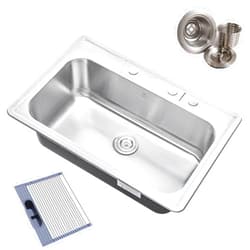 COZY COZYBLOCK CozyBlock 33 x 22 x 9 Inch Top-mount/Drop-in Stainless Steel Single Bowl Kitchen Sink with Strainer and Dishrack - 18 Gauge Stainless Steel-4 Faucet Hole