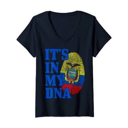 Ecuador - It's In My DNA Womens Ecuador It's In My DNA Ecuadorian Flag Pride Roots V-Neck T-Shirt