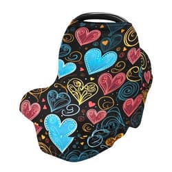 Kigai Colorful Heart Baby Car Seat Cover Soft Breathable Nursing Cover for Breastfeeding Multi-Use Stretchy Infant Car Seat Canopy Stroller Cover for Newborn Boy Girl