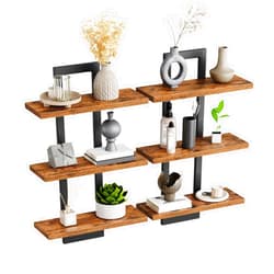 HOOBRO Floating Shelves, Set of 2 Wall Shelves, 3-Tier Wall Mounted Storage Shelves, Hanging Bathroom Shelves, for Living Room, Bedroom, Bathroom, Kitchen, Rustic Brown and Black BF31BJP201