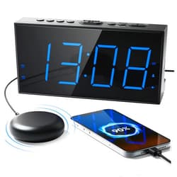 Roxicosly Super Loud Alarm Clock with Bed Shaker, Vibrating Alarm Clock for Heavy Sleepers Hearing Impaired Deaf Teens, Dual Clock with 7.5’’ Large Display, USB Charger, Dimmer, Snooze & Battery Backup