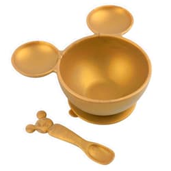Bumkins Disney Baby Bowl, Silicone Feeding Set with Suction for Baby and Toddler, Includes Spoon, First Feeding Set, Essentials for Baby Led Weaning for Babies Eating 4 Months Up, Minnie Mouse Gold