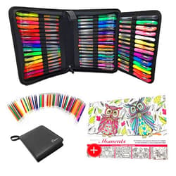 MyPALETTEUS 96 Color Artist Gel Pen Set Includes PU LEATHER CASE, COLORING BOOK AND 48 REFILLS, 48 Ink Gel Pens 24 Glitter 12 Metallic 12 Neon for Adult Coloring Books Drawing Doodling Crafts Journaling 48 Gel Pens 48 Refills & Coloring Book