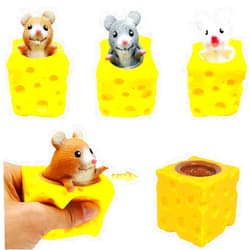 Totelux 3PCS Animal Squishes Toys with Cheese Cup Squishies Cute Mice Squeeze Toys for Kids Cheese Squirrel Cup Fidget Toys for Adults Anxiety ADHD Stress Relief Toy Birthday Party Favors