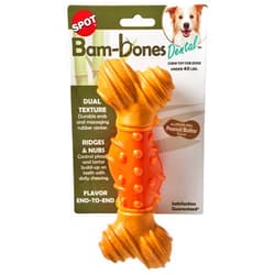 SPOT Bam-Bones Dental Bone - Made with Bamboo Fiber and a Massaging Rubber Center, Durable Oral Care Dog Chew for Light Chewers & Teething Puppies Under 40lbs, 7in, Allergen Free Peanut Butter Flavor