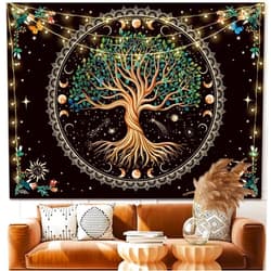LANG XUAN Moon Phase Tree of Life Tapestry Nature Flower Plant Butterfly Tapestries Boho Mandala Spiritual Tapestry Aesthetic Wall Hanging for Home Decor Bedroom Living Room Dorm Decor (35.44