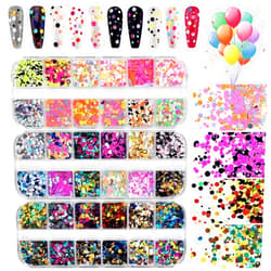 Kalolary 36 Color Nail Sequins, Kalolary Nail Art Flake Nail Glitter Paillette Mixed Round Thin Shining, 3D Nail Art Stickers for Valentine's Day Nail Decoration DIY Makeup Resin Mold DIY