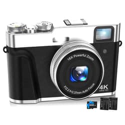 NEZINI 4K Digital Camera,Auto Focus 48MP Vlogging Camera for YouTube and Anti-Shake Video Camera with Viewfinder Flash & Dial,16X Zoom Travel Portable Digital Camera with 32GB Card,2 Batteries (Black)