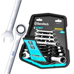 DURATECH 90-Tooth Ratcheting Wrench Set, Combination Wrench Set, 8-Piece, Metric, 8, 10, 12, 13, 14, 15, 17, 19mm, CR-V Steel, Organized in Wrench Rack