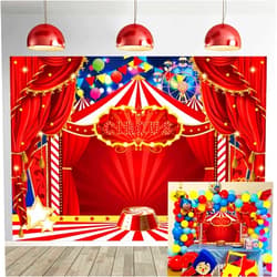 CUMIA Red Circus Photo Backdrop 7x5FT Carnival Theme Party Decorations Red Curtain Stars Photography Background Kids Circus Themed Birthday Party Supplies