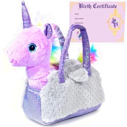 Little Jupiter Plush Toy Unicorn Set with Purse - Stuffed Animal for Girls - Includes Birth Certificate