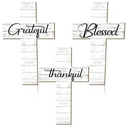 Yookeer 3 Pieces Thankful Grateful Blessed Cross Sign Wood Wall Hanging Cross Rustic Cross Wall Decor Vintage Cross Wall Art Religious Cross Wall Decor Farmhouse Home Hanging Decor for Indoor Outdoor Decor