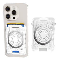 UYCCIMB Cyberpunk Futuristic Magsafe Wallet, Magnetic Cell Phone Wallet for RFID, Holder 3 Cards, Mag-safe Compatible with iPhone 17/16/15/14/13 Series(Not for 13/12mini)， White