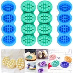 SJ Massage Soap Molds - 4 Pcs, 4 Cavities Silicone Soap Molds for Soap Making, Handmade Hair Brush Shampoo Bar Molds, Food Grade BPA Free(Blue and Green)