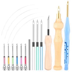 Piriuuo 18 Pcs Punch Needle Kit Adjustable Punch Needle Tool Punch Needle Set Punch Embroidery Kits Punch Needle Kits Adults Beginner Stitching Applique Embellishment