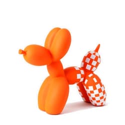 Vilead Resin Balloon Dog Statue with Checkered Pattern,Modern Home Decoration Trendy Animal Art Ornaments,Collection Figurine Bedroom Living Room Office Desktop Sculpture