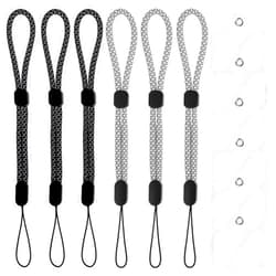Amaxiu 6 Pcs Hand Wrist Strap Lanyards, Adjustable Phone Short Wrist Lanyards with Tether Patches, Universal Strap for Camera, Keys, Wallet(3 Black, 3 White, 6 Transparent PVC Tether Patches)