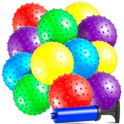 Bedwina Mini Knobby Balls - (Pack of 12) Bulk 5 Inch Sensory Balls and Spiky Massage Stress Balls with Pump, Fun Bouncy Ball Party Favors