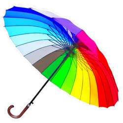 COLLAR AND CUFFS LONDON 24 Ribs for Super-Strength - Windproof 60mph Extra Strong - Triple Layer Reinforced Frame with Fiberglass - Auto - Hook Handle Wood - Rainbow Canopy Umbrella