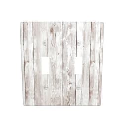 Aevaxy White Gray Wood Double Light Switch Cover 2 Gang Toggle Switch Plate Covers, Rustic Farmhouse Wood Grain Decorative Wall Plates for Room Decor, 4.5 x 4.5 Inch
