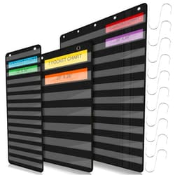 SATINIOR 3 Sets Pocket Charts for Classroom Include 7 Pocket Chart 14 Pocket Chart 10 Pocket Chart Magnetic Pocket Chart Classroom Calendar Pocket Chart Behavior Chart for Classroom (Pure Black)