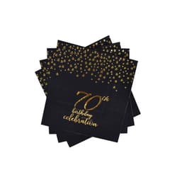 Gatherfun 70th Birthday Napkin Disposable Paper Napkins Black and Gold Party Decorations Tableware for Men Woman 70 Birthday Party（6.5X6.5in, 3-Ply, 50-Pack)