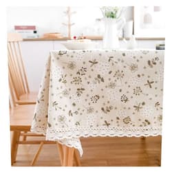 HANLIMAN Outdoor Table Cloth,Square Beige Burlap Tablecloth, Floral Printed with Crochet Lace Trim, American Country Table Cover for Dining Coffee Table(39x55 Inch)