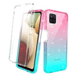 Rosebono Compatible with Samsung Galaxy A22 5G Case with Built-in Screen Protector, Hybrid Glitter Sparkle Transparent Colorful Gradient 360 Protection Case for Samsung Galaxy A22 5G (Pink/Teal)