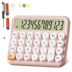 Decklit Mechanical Calculator 12 Digit Extra Large 5-Inch LCD Display, DECKLIT Battery Desk Calculator, Big Buttons Easy to Press Use as Office Calculators Desktop, 15°Tilt Screen for Kids Calculator(Pink)