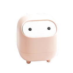 AnyCar Small Waste Bin, Cute Ninja Press Desk Bin with Lid, Bedroom Bin with 1 Roll of Waste Bag, Dustbin for Home Bedroom Kitchen Car Office Trash Can (Pink)