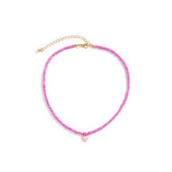 Azusa Sun Boho Heart Beaded Choker Necklace Love Heart Summer Beach Colorful Beaded Pendant Necklace For Women Fashion Jewelry Gift （Pink）