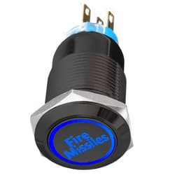 ESUPPORT Black Shell 12V Momentary Car Vehicle Blue LED Light Headlight Push Button Stainless Steel Metal Switch 19mm Fire Missiles